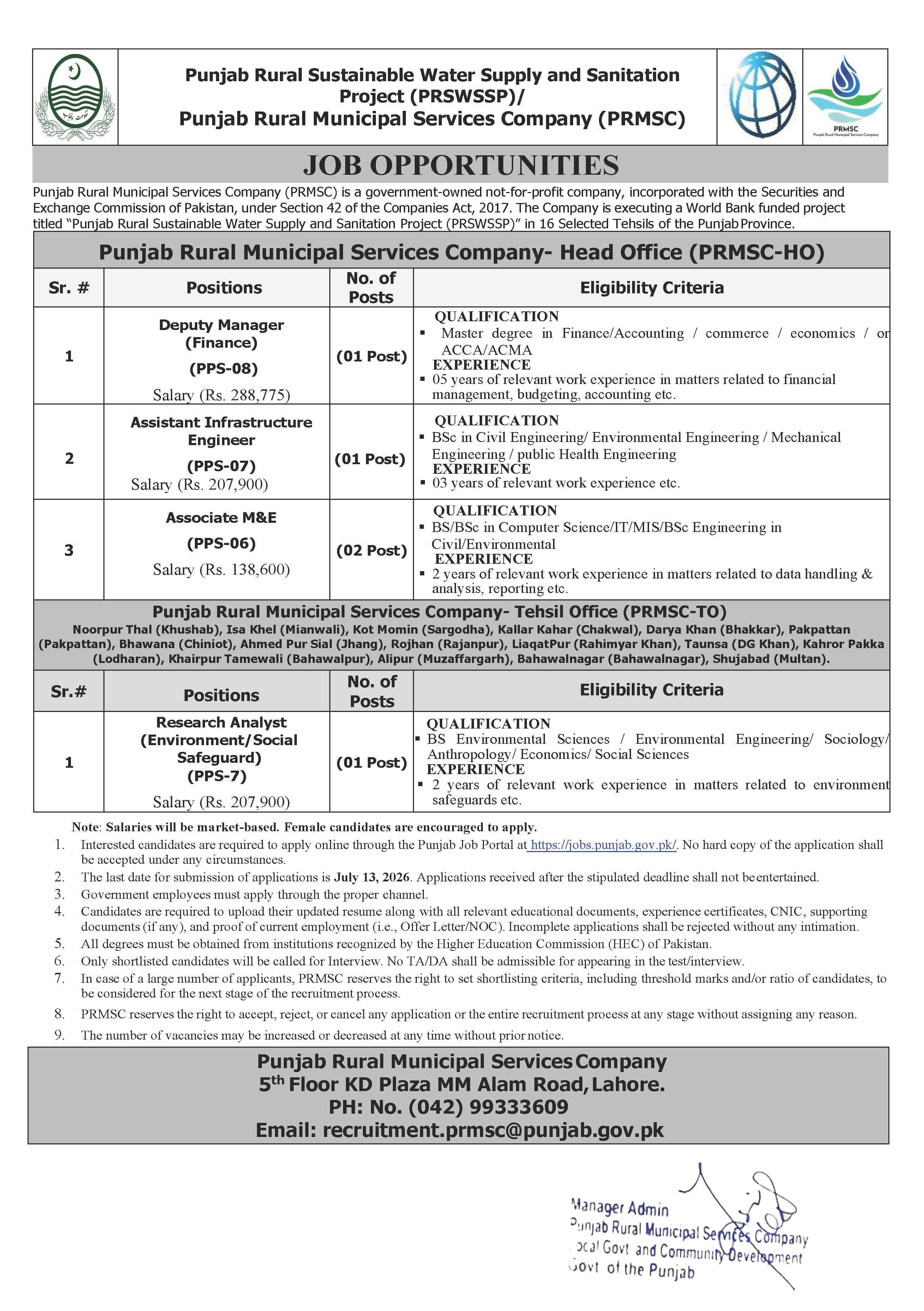PRMSC Punjab Jobs 2026 Announced – Apply Online for Deputy Manager, Engineer, Associate M&E & Research Analyst Posts